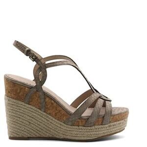 Adrienne Vittadini Espadrille Sandals Women's Size 10 Taupe Platform Wedge Beach
